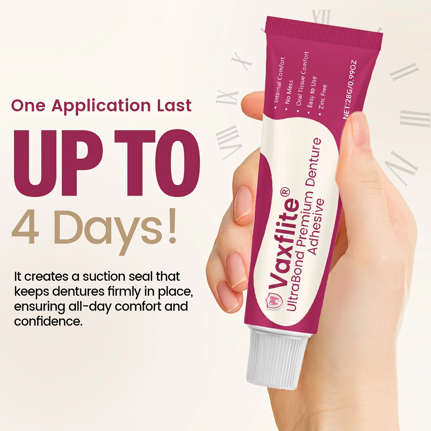 Vaxflite® UltraBond Premium Denture Adhesive 🔥 FDA Certified (Clinically Proven 4-Day Hold for Secure, Comfortable & Zinc-Free Denture Fit 🦷)