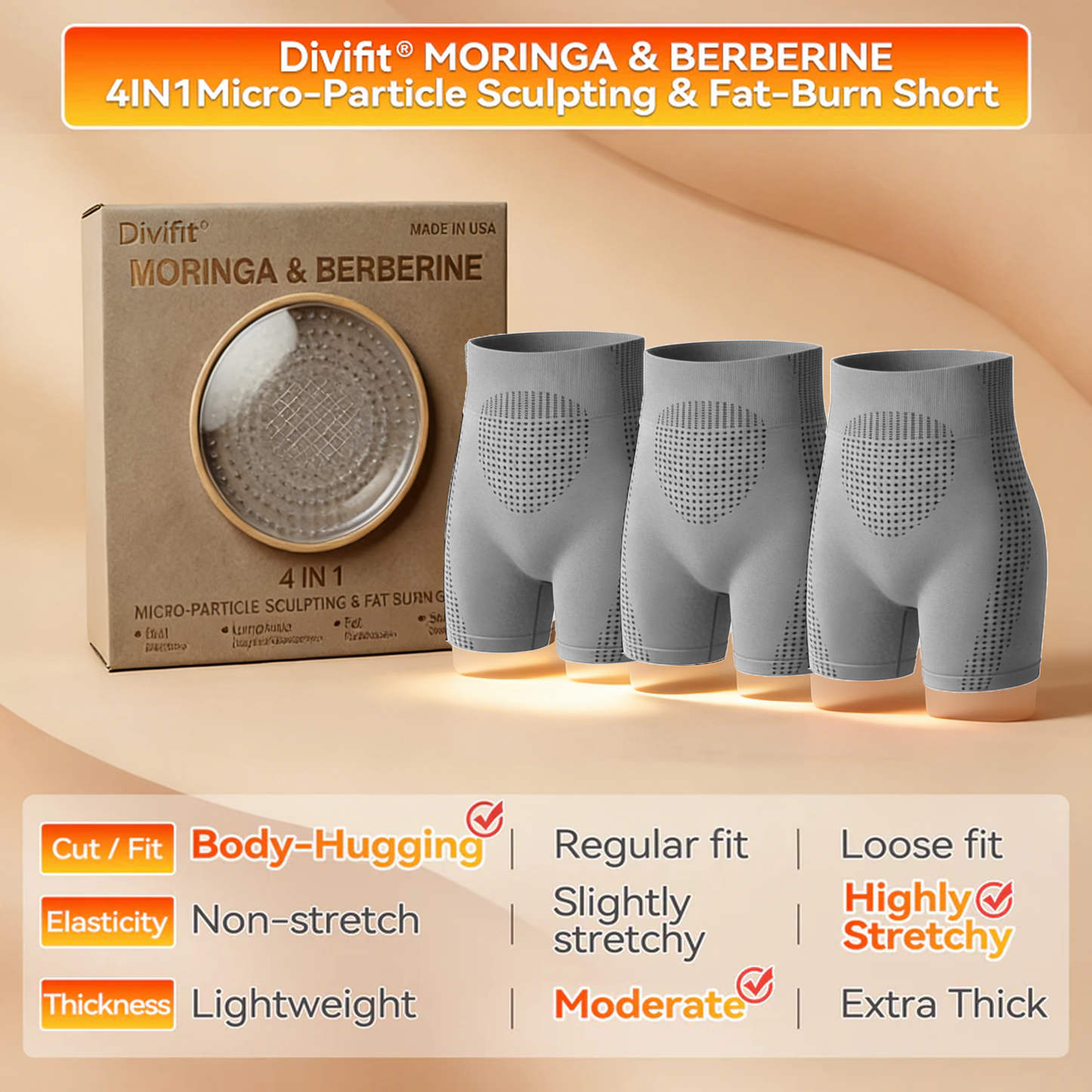 🔥Last Day 50% OFF|New Model Divifit®️ 𝐌𝐨𝐫𝐢𝐧𝐠𝐚 & 𝐁𝐞𝐫𝐛𝐞𝐫𝐢𝐧𝐞 4‑In‑1 Micro‑Particle Sculpting & Fat‑Burn Shorts
