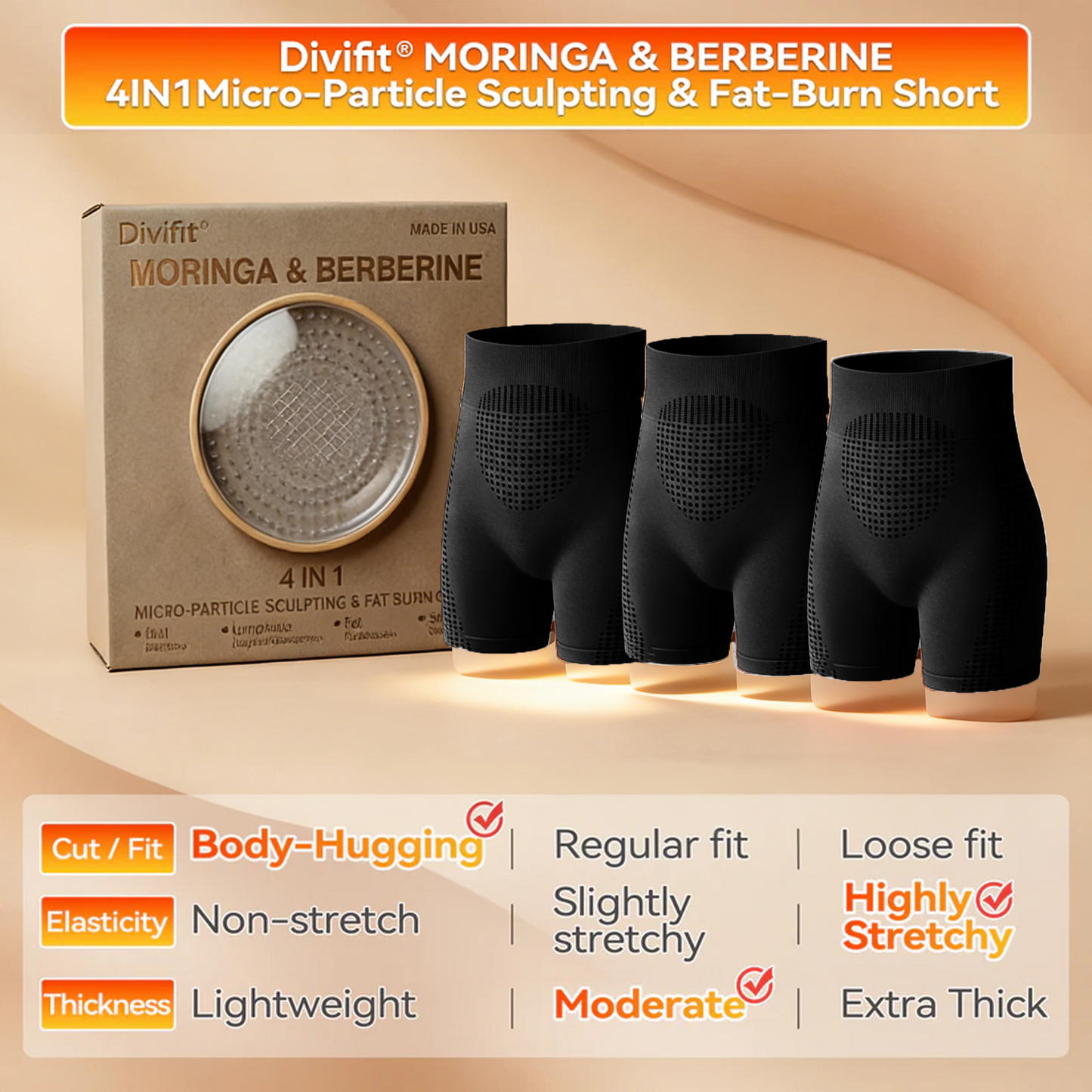 🔥Last Day 50% OFF|New Model Divifit®️ 𝐌𝐨𝐫𝐢𝐧𝐠𝐚 & 𝐁𝐞𝐫𝐛𝐞𝐫𝐢𝐧𝐞 4‑In‑1 Micro‑Particle Sculpting & Fat‑Burn Shorts