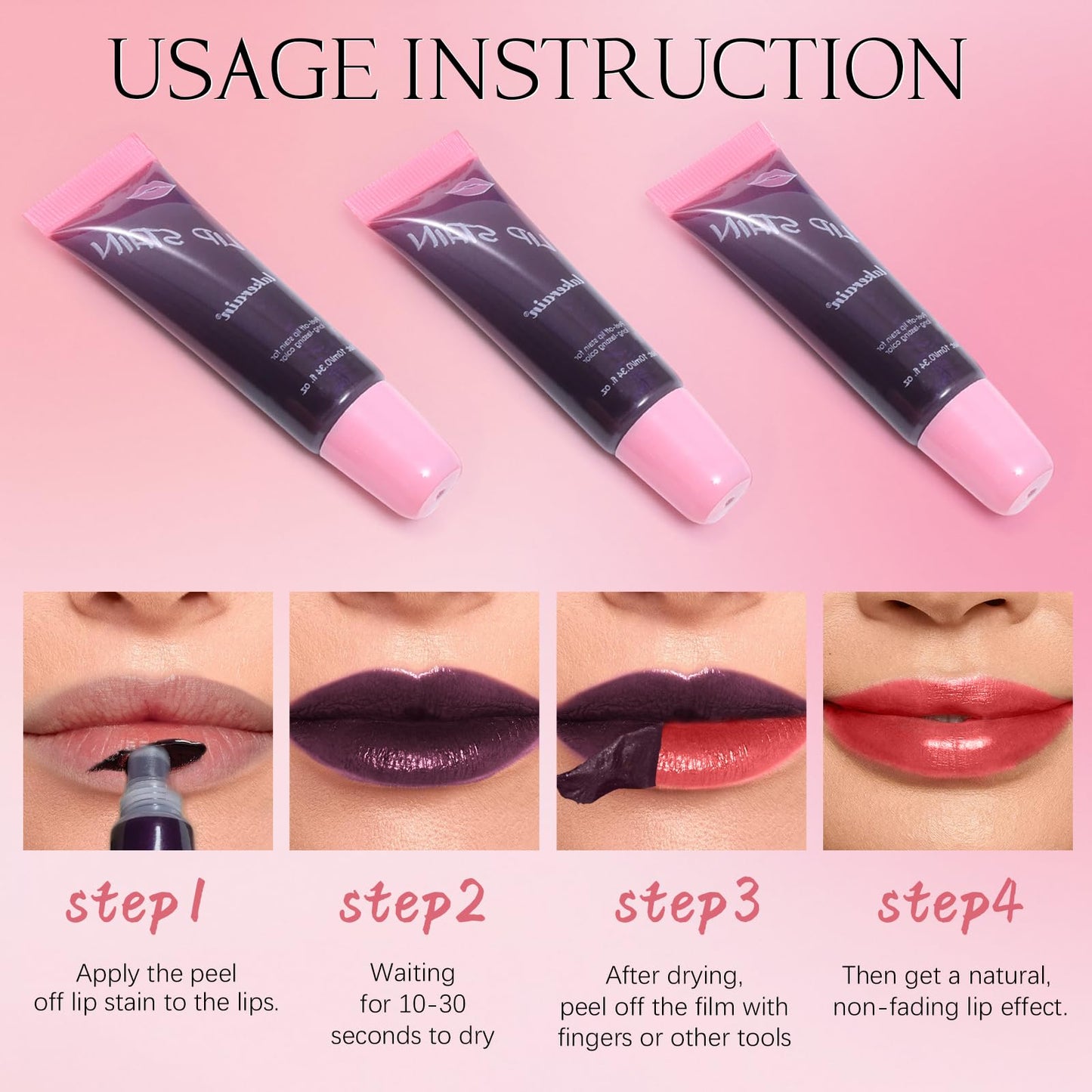 Peel-off lip gloss, matte peel-off lip color,non-sticky tattoo-style lip color,highly pigmented waterproof lip makeup