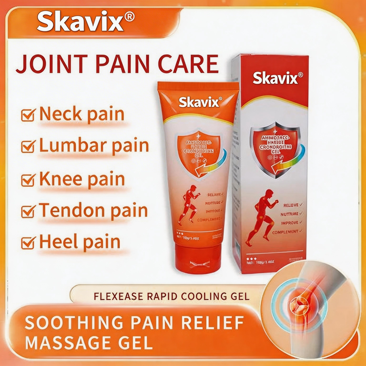 Skavix Joint Relief Massage Cream 100g for Knee Lumbar Neck Hand & Foot Repair Therapeutic Gel for Muscle Relief and Pain Management